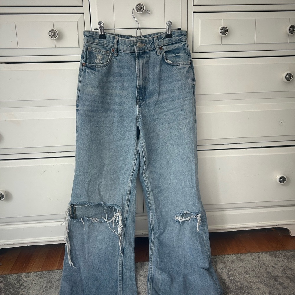 Zara Blue Flare Wide Leg Jeans